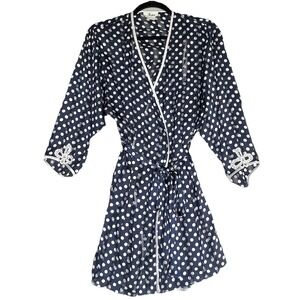 Vintage Josie Robe Set Small Blue Polka Dot Lingerie Babydoll Chemise Sheer Slip